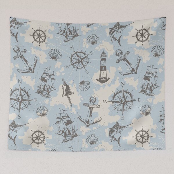 Item preview, Cool Vintage Anchor Compass Nautical Cruise Yacht Pattern designed and sold by Curious-Lens.