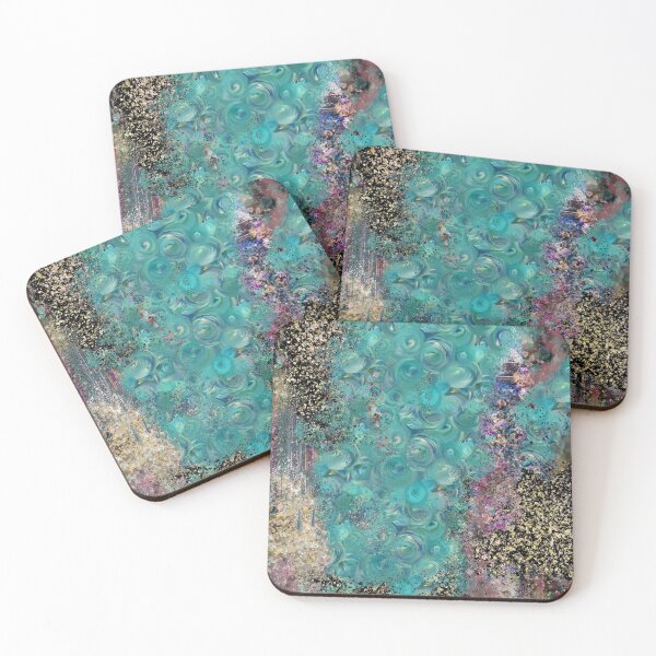 Item preview, Abstract Painting 092520.3, Teal Roses and Gold Texture  designed and sold by Kristi Duggins.