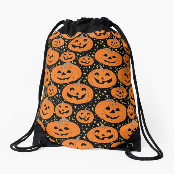 Happy jack-o-lantern pumpkins on a Halloween night pattern Drawstring Bag