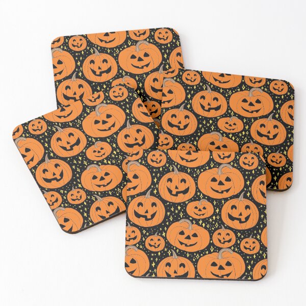 Item preview, Happy jack-o-lantern pumpkins on a Halloween night pattern designed and sold by PatternTalent.