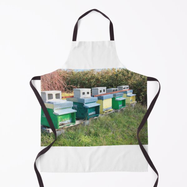 Item preview, beekeeping and hives in a row of colorful bee houses designed and sold by alessiapenny.