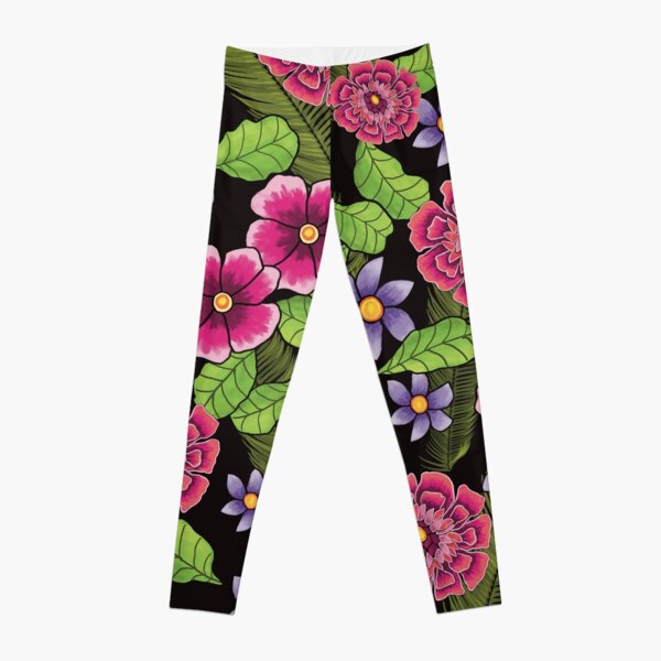 Blooming in Pink Black Leggings