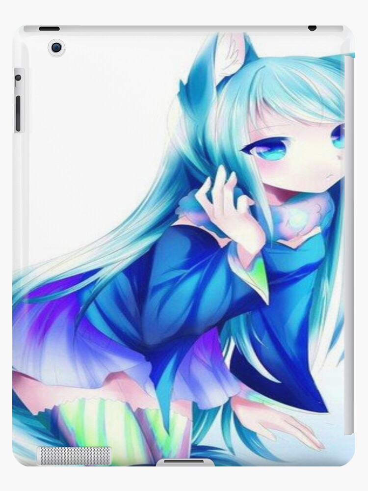 Kawaii Anime Neko Cat Girl With white hair iPad Case & Skin for