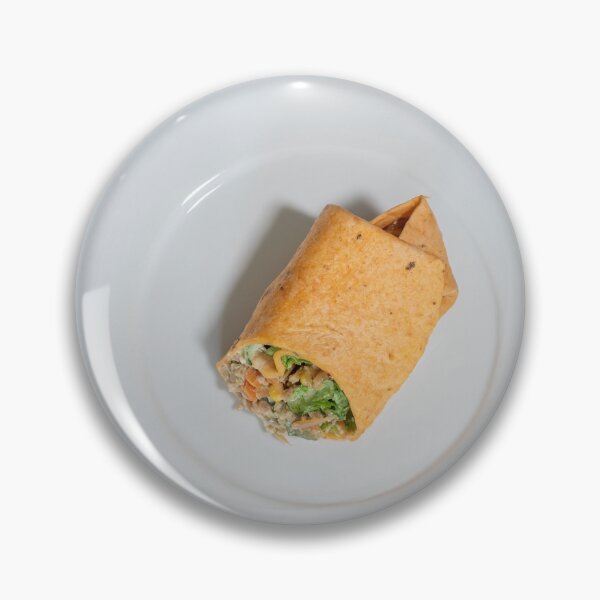 Item preview, Vegetarian wrap served on a white plate resting on a mustard-colored table runner designed and sold by brambillasimone.