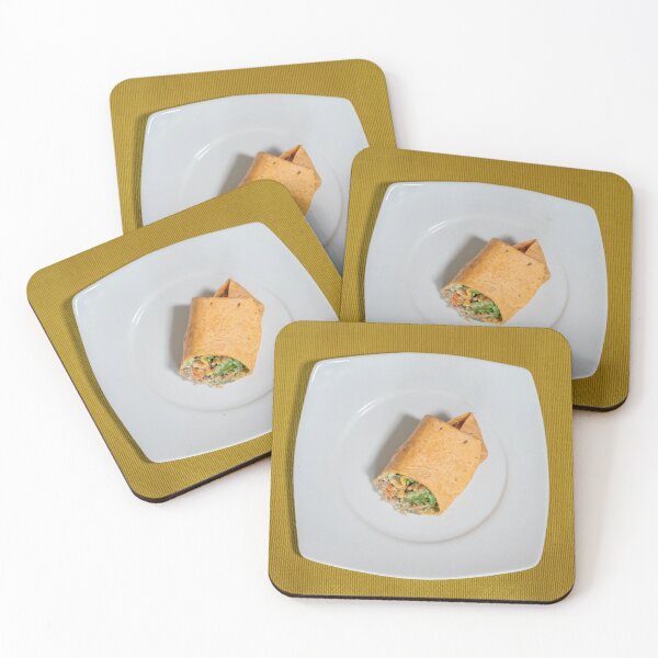 Item preview, Vegetarian wrap served on a white plate resting on a mustard-colored table runner designed and sold by brambillasimone.
