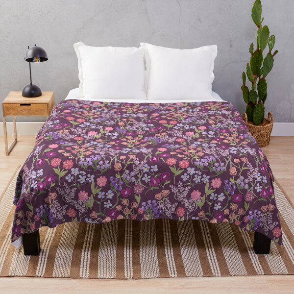 Imaginary Garden in Eggplant by Tea with Xanthe Throw Blanket