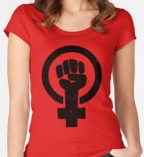 Feminist Raised Fist - Distressed Women's Fitted Scoop T-Shirt