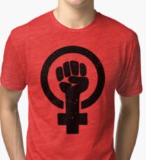 Feminist Raised Fist - Distressed Tri-blend T-Shirt