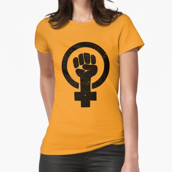 Feminist Raised Fist - Distressed Fitted T-Shirt