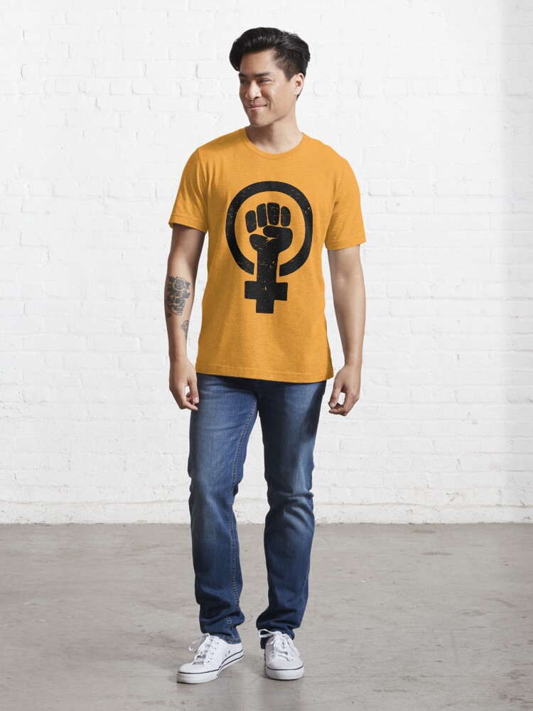 Alternate view of Feminist Raised Fist - Distressed Essential T-Shirt