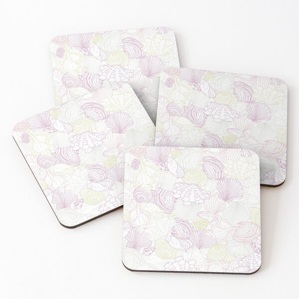 Item preview, Vector white repeat pattern with variety of overlaping seashells. Romantic pink and purple pastel theme. designed and sold by jamiesoondesign.