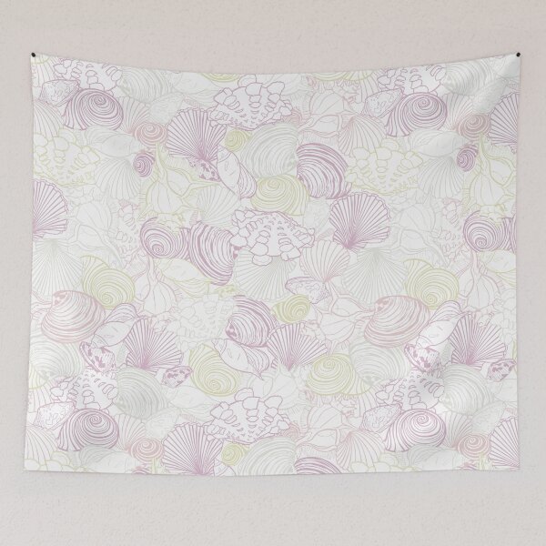 Item preview, Vector white repeat pattern with variety of overlaping seashells. Romantic pink and purple pastel theme. designed and sold by jamiesoondesign.