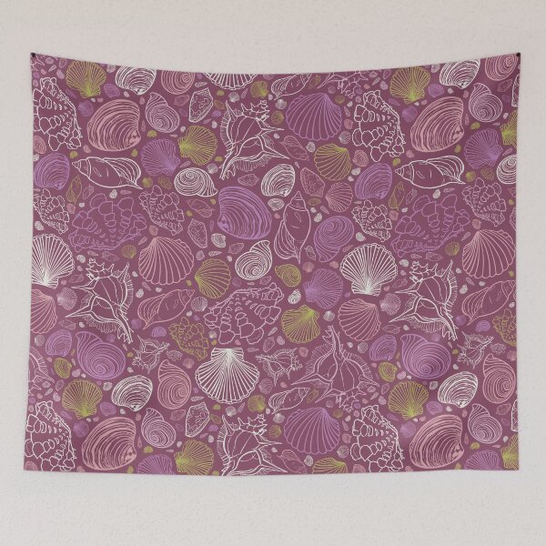 Item preview, Vector purple repeat pattern with variety of seashell outlines designed and sold by jamiesoondesign.