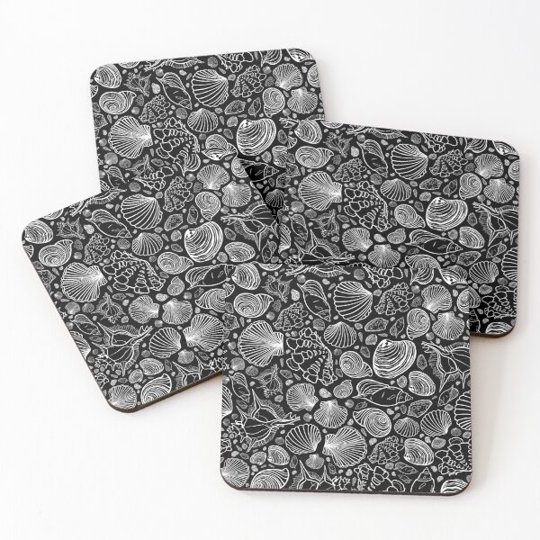 Item preview, Vector black and white repeat pattern with variety of seashells. designed and sold by jamiesoondesign.
