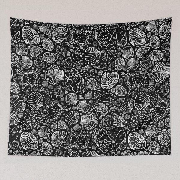 Item preview, Vector black and white repeat pattern with variety of seashells. designed and sold by jamiesoondesign.