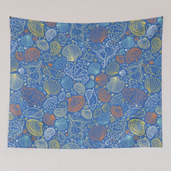 Item preview, Vector blue repeat pattern with variety of colourful seashells.  designed and sold by jamiesoondesign.