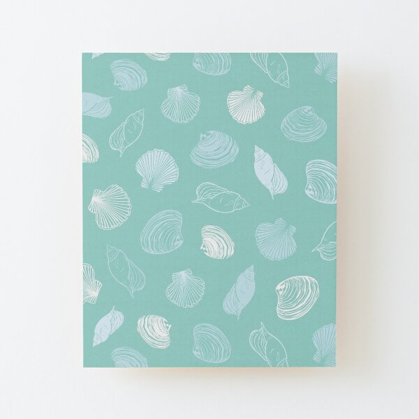 Vector pastel light blue seashells paradise repeat pattern. Wood Mounted Print