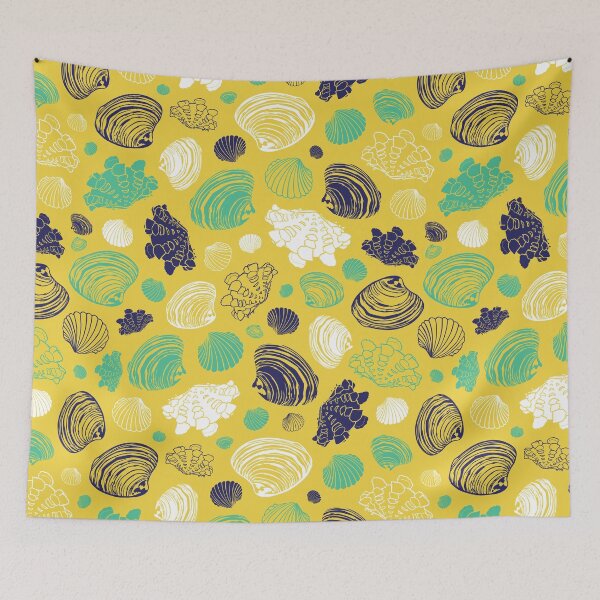 Item preview, Vector yellow repeat pattern with variety of clam seashells.  designed and sold by jamiesoondesign.