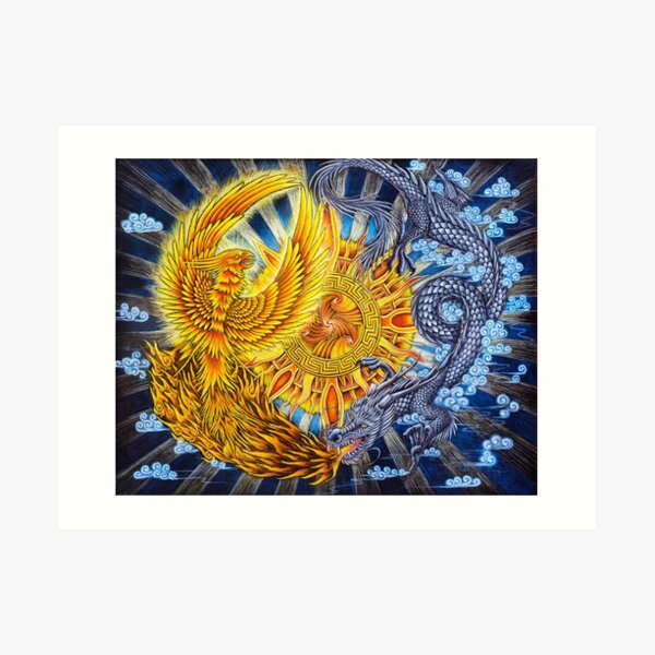 Chinese Phoenix and Dragon Mandala Art Print