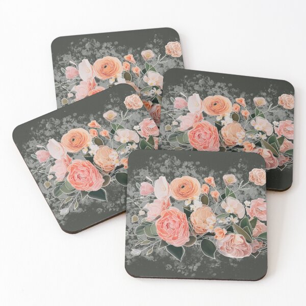Item preview, Peach Flowers with dark gray background  designed and sold by brainplusheart.