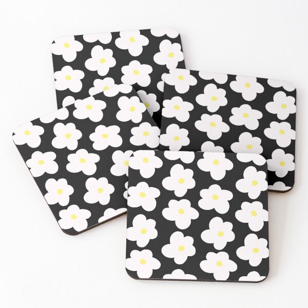 Item preview, White Flowers With Yellow Centers Black Background designed and sold by SofiaSava01.