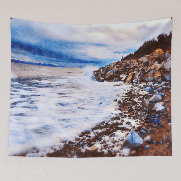 Item preview, Rocky Beach Ocean Shore Watercolor Painting designed and sold by DebiPhillips.