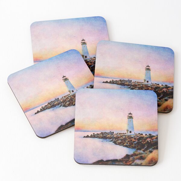 Item preview, Rocky Beach Ocean Shore Lighthouse Watercolor Painting designed and sold by DebiPhillips.