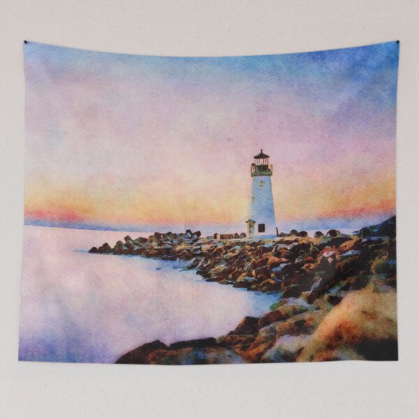 Item preview, Rocky Beach Ocean Shore Lighthouse Watercolor Painting designed and sold by DebiPhillips.