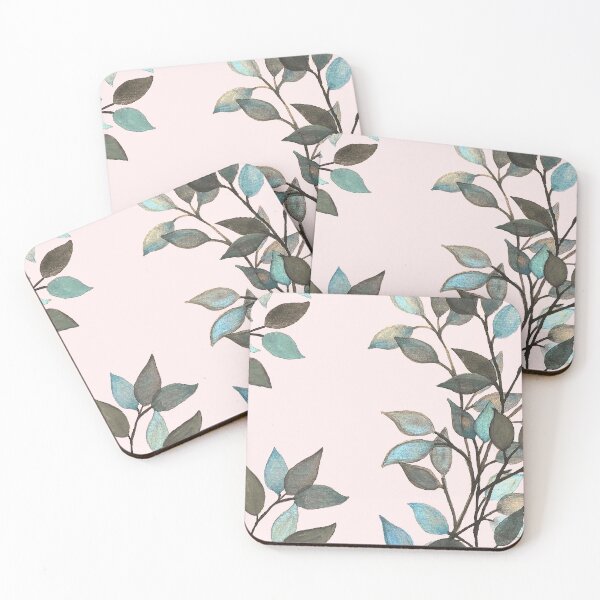 Item preview, Leaves branches II watercolor painting blue pink designed and sold by GittaG74.
