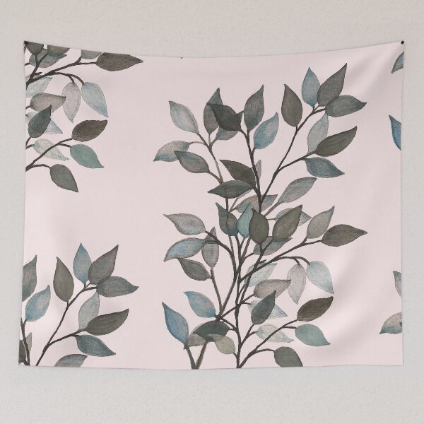 Item preview, Leaves branches II watercolor painting blue pink designed and sold by GittaG74.
