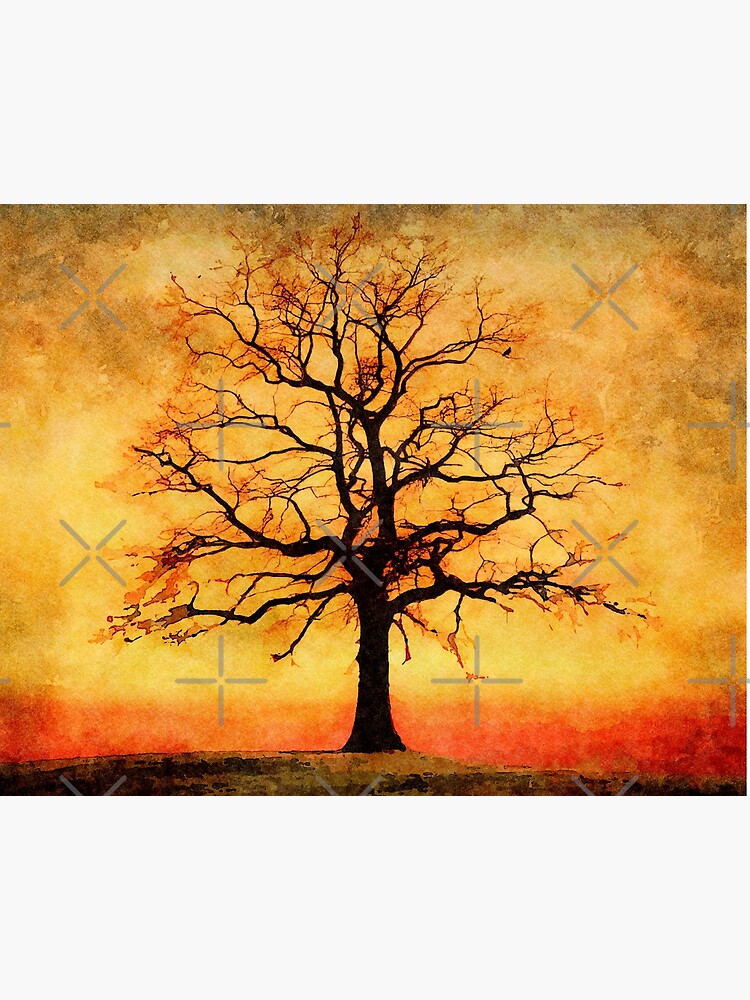 Watercolor Autumn Tree Silhouette Painting Art Board Print for