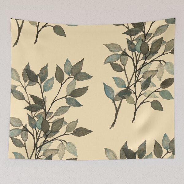 Item preview, Leaves branches II watercolor painting blue dark yellow  designed and sold by GittaG74.