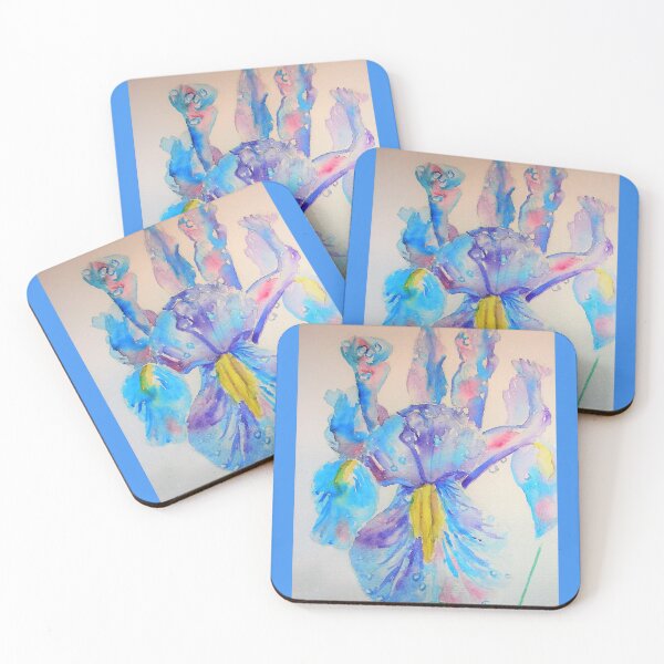 Item preview, Iris Watercolor Painting - Blue with Raindrops designed and sold by Sarah  Rajkotwala.