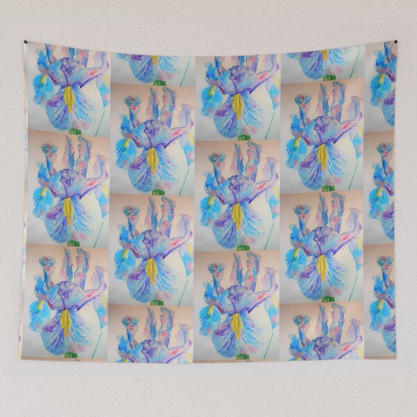 Item preview, Iris Watercolor Painting - Blue with Raindrops designed and sold by Sarah  Rajkotwala.