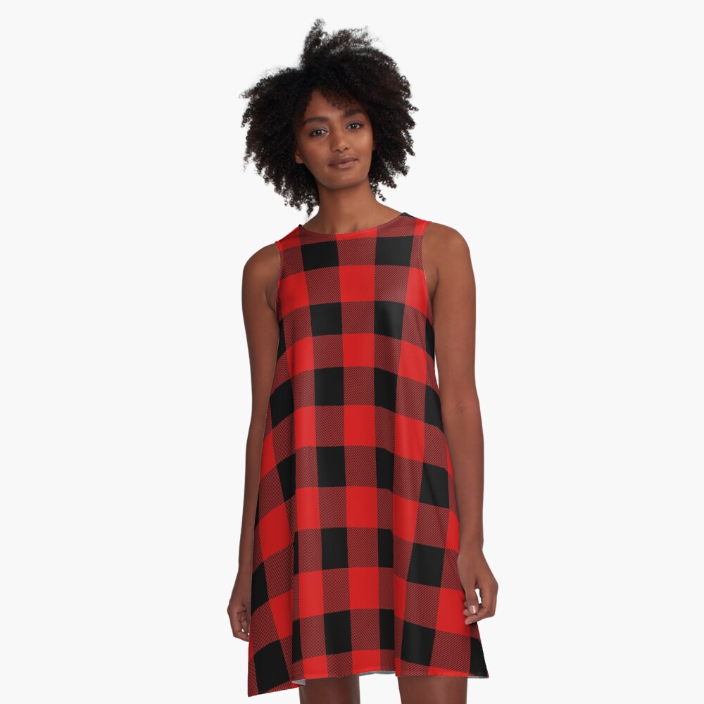 red and black buffalo check dress