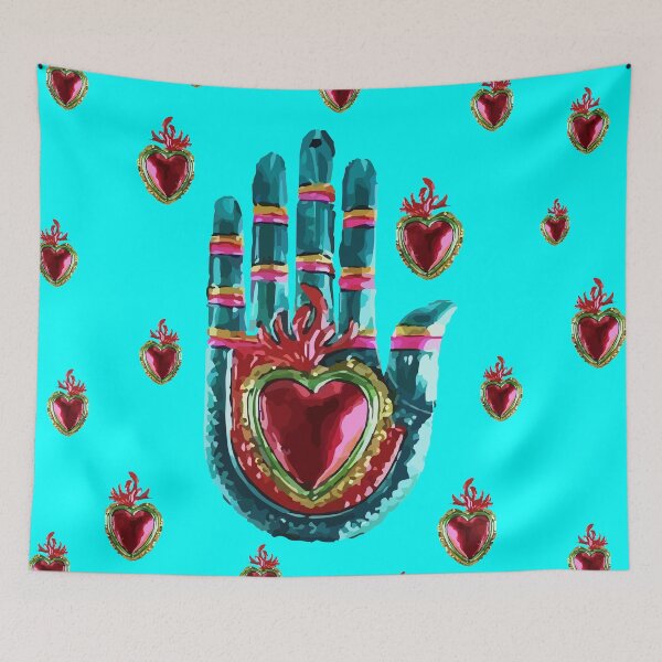 Item preview, Tin hand mexican metal folk art and crafts sacred heart ornament designed and sold by T-Mex.