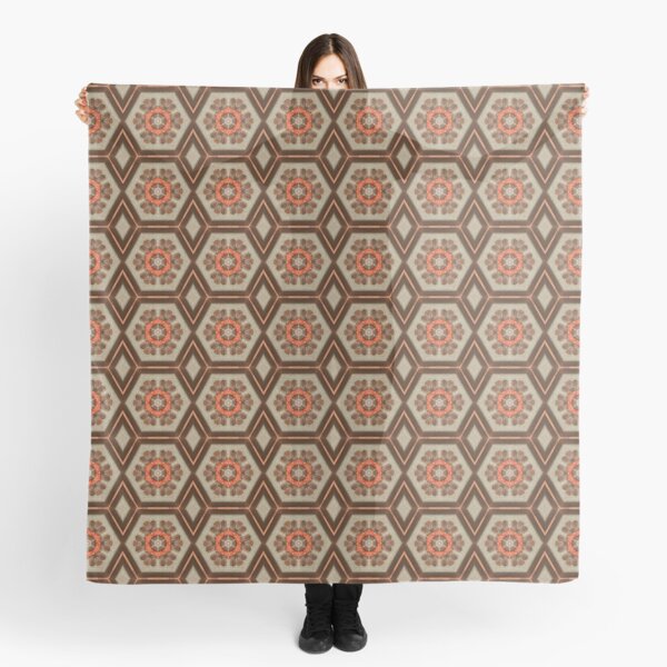 Brown Orange Geta Wooden Sandals Repeating Pattern Fractal Scarf