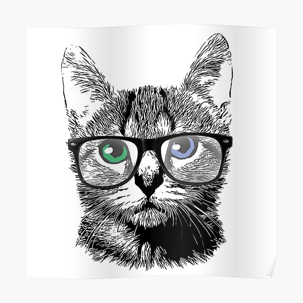 Cat In Glasses Posters Redbubble - hipster cat roblox