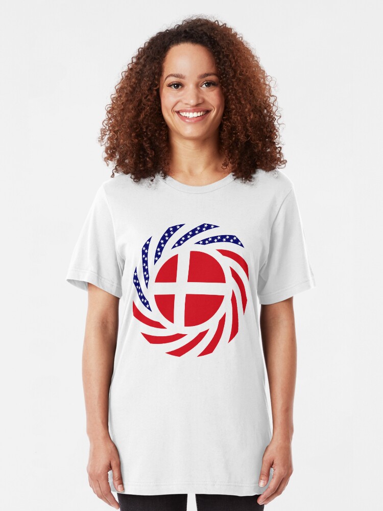 Alternate view of Danish American Multinational Patriot Flag Series Slim Fit T-Shirt