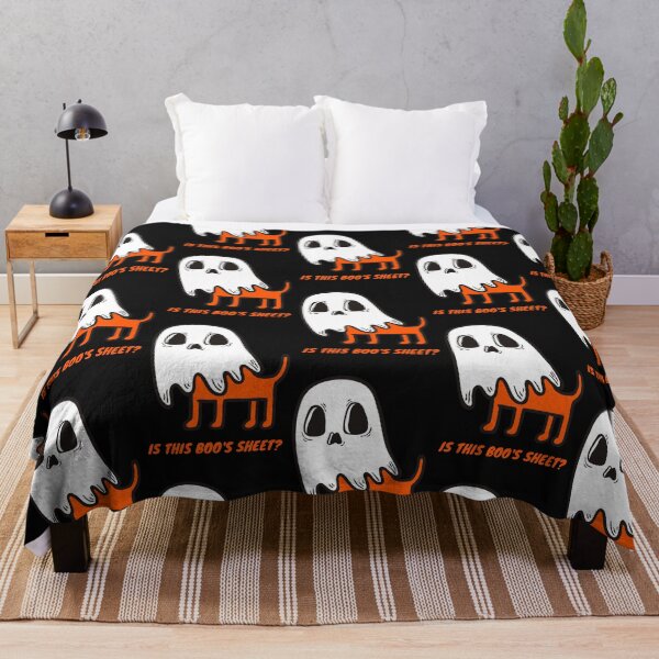 Item preview, Is This Boo's Sheet? Spooky Halloween Ghost Dog (Dark Background, Orange Text). Funny Pun for Boo Sheet designed and sold by JellyBeenzz.