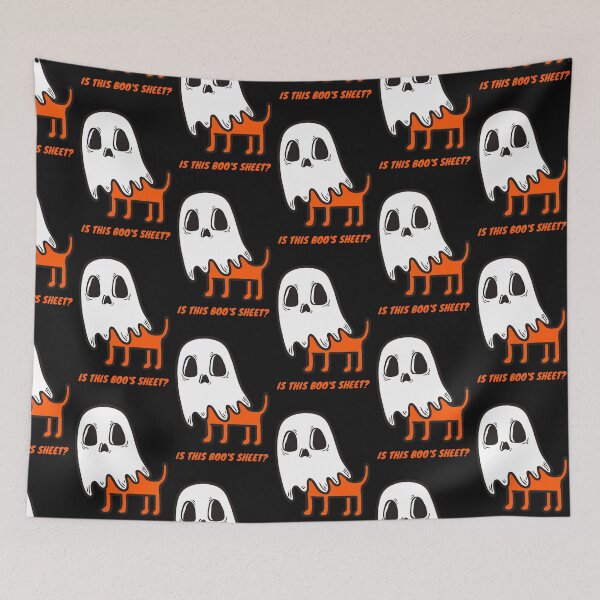 Item preview, Is This Boo's Sheet? Spooky Halloween Ghost Dog (Dark Background, Orange Text). Funny Pun for Boo Sheet designed and sold by JellyBeenzz.