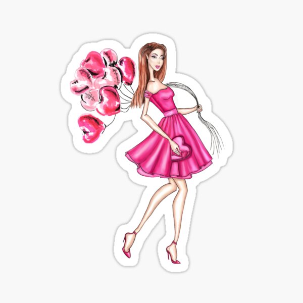 Item preview, Brunette Pink Valentines Balloons designed and sold by DashwoodStyle.