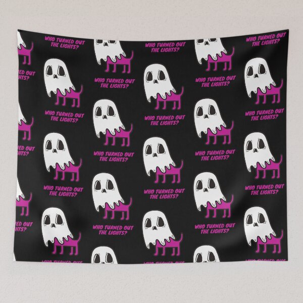 Item preview, Who Turned the Lights Out? Accidental Halloween Ghost Dog (Dark Background, Purple Dog, Purple Text).  designed and sold by JellyBeenzz.