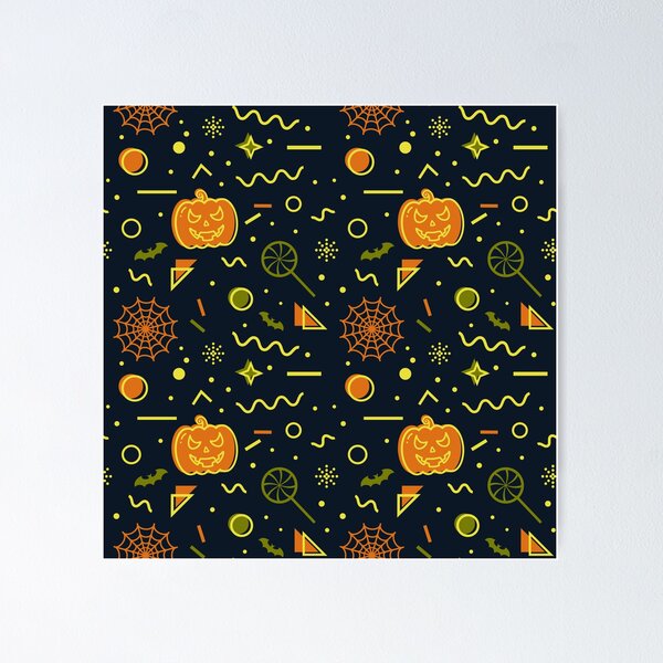 Item preview, Black Spooky Halloween Pattern with Geometric Shapes & Halloween Pumpkin Faces designed and sold by JayStacksArt.