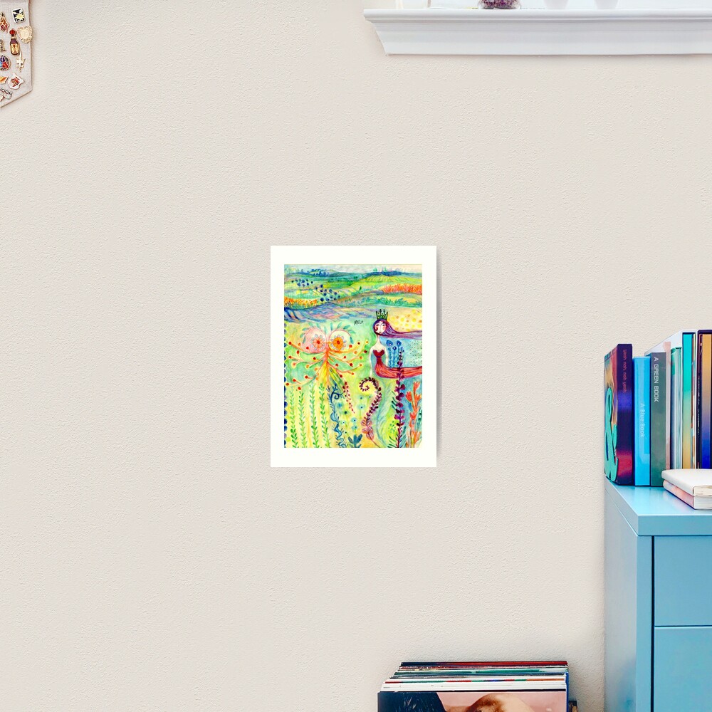 Colorful Mermaid Princess, Flowers Floral Curly Water Abstract Landscape Art Print