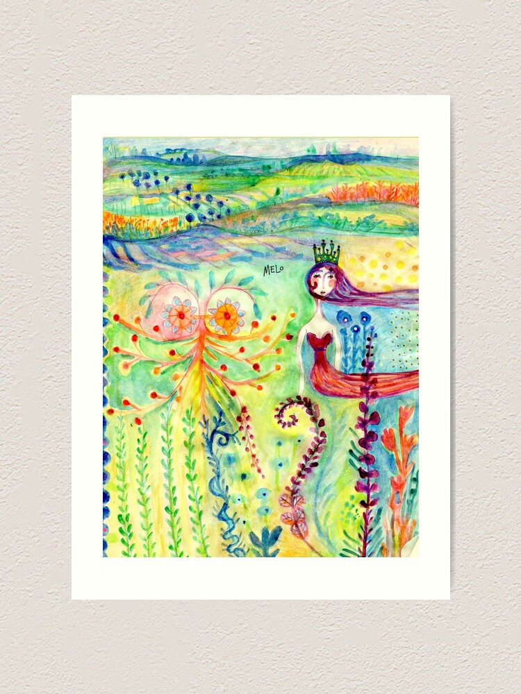 Alternate view of Colorful Mermaid Princess, Flowers Floral Curly Water Abstract Landscape Art Print