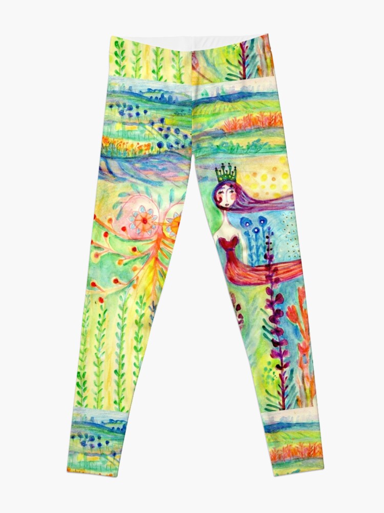Alternate view of Colorful Mermaid Princess, Flowers Floral Curly Water Abstract Landscape Leggings