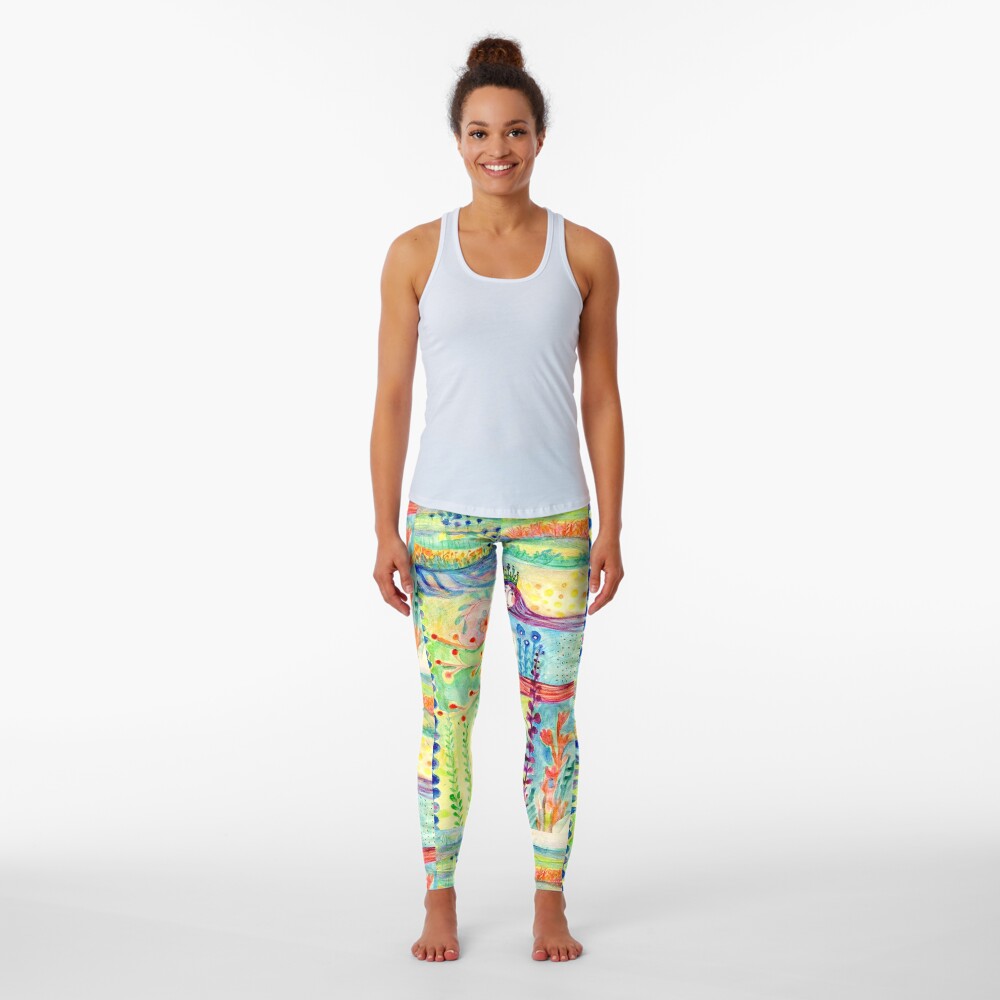 Colorful Mermaid Princess, Flowers Floral Curly Water Abstract Landscape Leggings