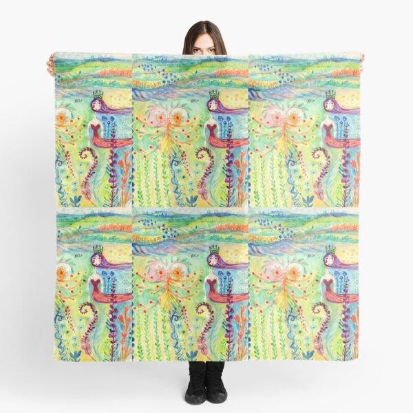 Colorful Mermaid Princess, Flowers Floral Curly Water Abstract Landscape Scarf