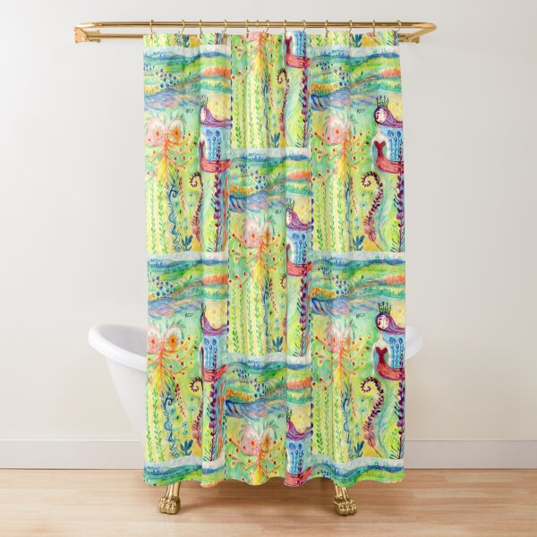 Colorful Mermaid Princess, Flowers Floral Curly Water Abstract Landscape Shower Curtain
